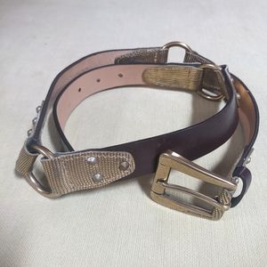 Michael Kors Brown Leather Belt Gold Accent Bronze Metal Hardware Goth Steampunk